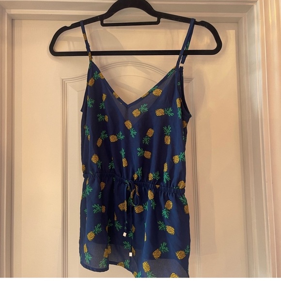 Lily White Pineapple Tank Cinch Tie Navy - Picture 1 of 4